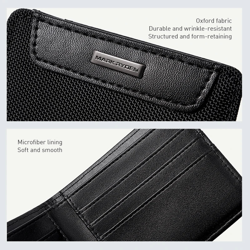 MARK RYDEN "Understated Chic" Bifold Wallet Oxford Fabric 6 Card Slots Mens Minimalist Business Purse