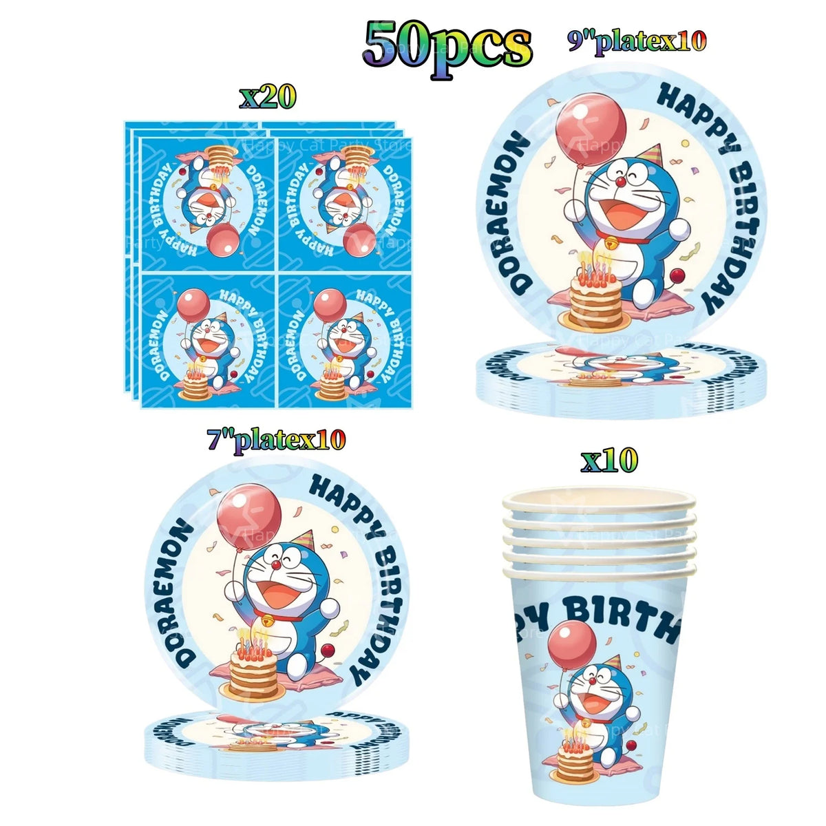 Cartoon Doraemoned Birthday Party Decoration Tableware Cup Plate Tablecloth Napkin Backdrop Cartoon Cat Party Favors Supplies