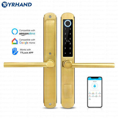 IP66 Gold Stainless Steel Sliding Glass Smart Lock Ttlock App with Google Home Aleax Fingerprint Electronic Digital Lock