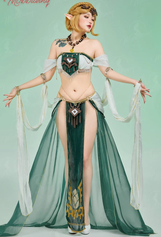 Mobbunny Women's Princess Derivative Women  Dance Style Lingerie Costume Short Top and Skirt with Headpiece Necklace