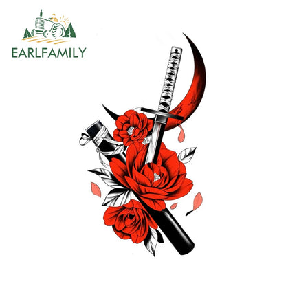 EARLFAMILY Samurai Theme Katana Design Car Stickers Cool Cartoon Picture Decal Amusing Motorcycle Car Body Occlusion Scratch