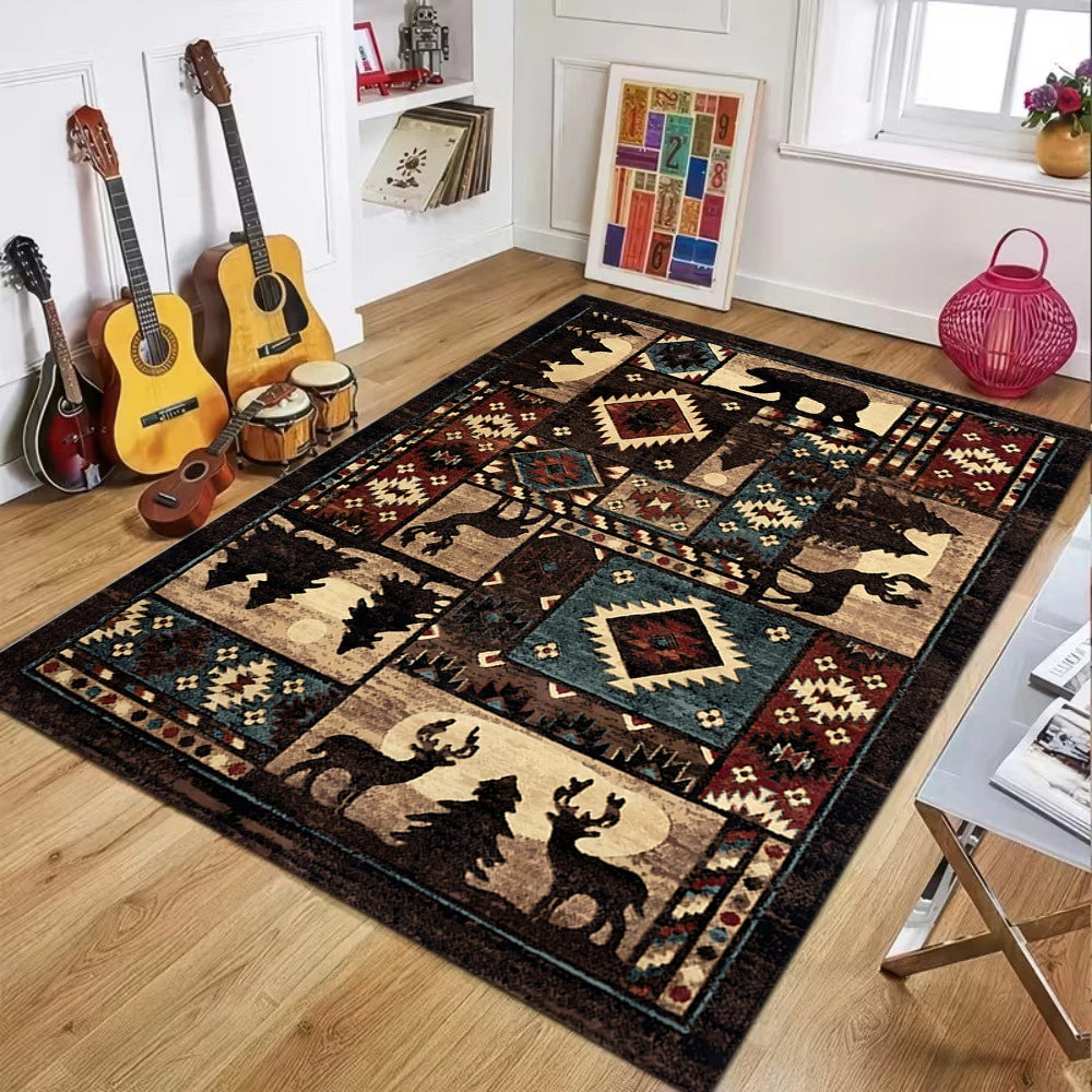 Bohemian Ethnic Animal Pattern Carpet Mat Rug Soft Non Slip Floor Mat for Living Room Bedroom Home Decoration Home Carpet