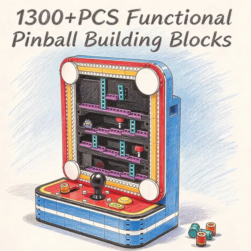 New Pinball Machine Building Blocks Set 1300+PCS DIY Assembly Tabletop Game Model Collectible Display Construction Toy for Adult