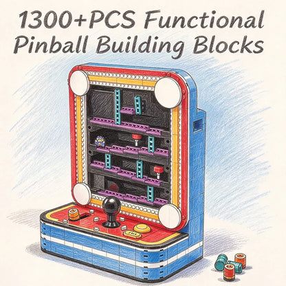 New Pinball Machine Building Blocks Set 1300+PCS DIY Assembly Tabletop Game Model Collectible Display Construction Toy for Adult