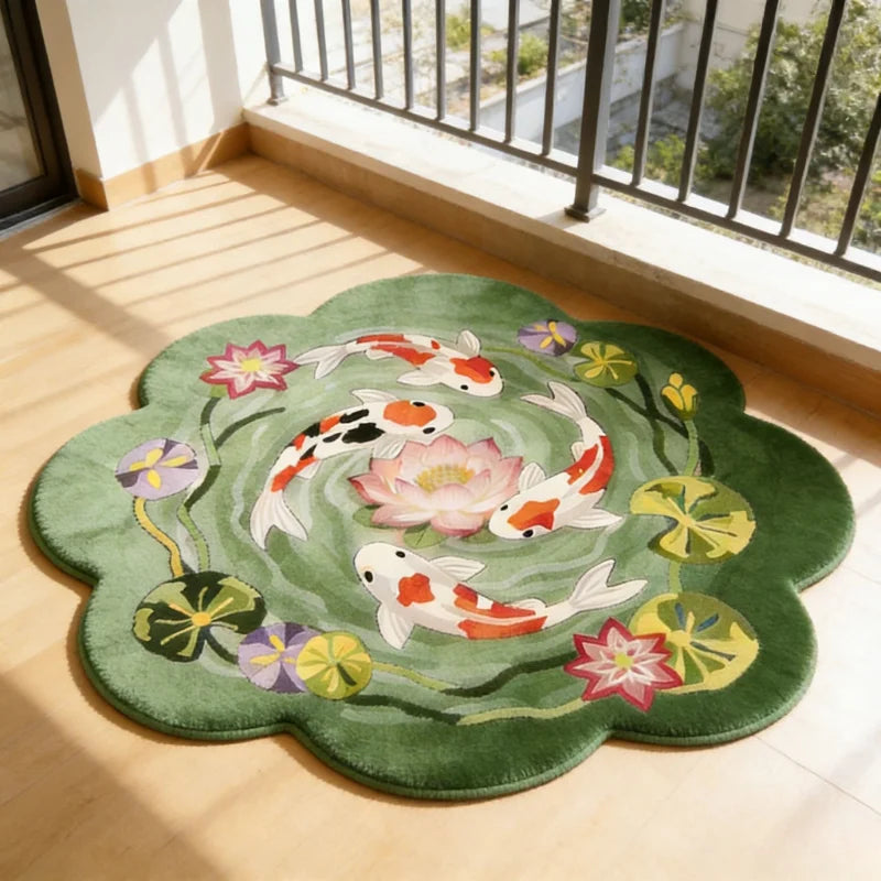 Koi Fish Pattern Bedroom Decor Round Carpet Anti-slip Carpets for Living Room Fluffy Soft Lounge Floor Mat Thick Plush Study Rug