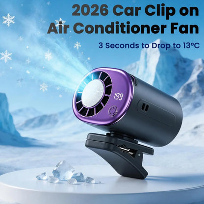 2026 Car Clip On Fan Air Conditioner With Led Display - 360° Rotation Stroller Mini Clip Fan Portable Personal Clip-On Air Condi