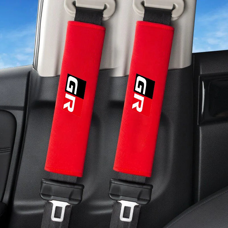 2Pcs Car Seat Belt Cover Suede Fluff Breathable Protection Pad For GR Sport Gazoo Racing RAV4 C-HR RZ Yaris Mark x Prado