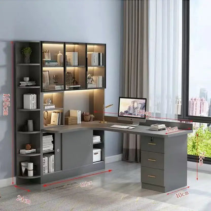 Writing Study Desk Integrated Bookshelf L-Shaped Computer Desk Bookcase Luxury Home Bedroom Office Computer Desk with Drawers