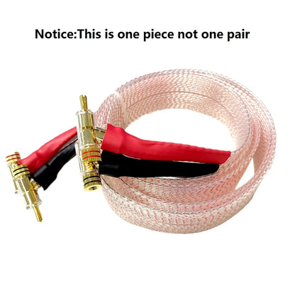 Hifi OCC Speaker Cable Flat Belt Speaker Cable with 90 Degree Banana Y Plugs Cable for Speaker Amplifier