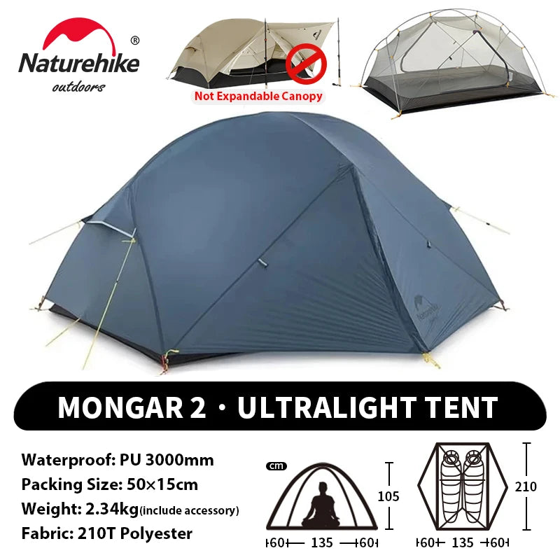 Naturehike Mongar UL PRO 1-3 People Tent 20D Ultralight Travel Waterproof Hiking Survival Outdoor Camping Portable Sun Shelter