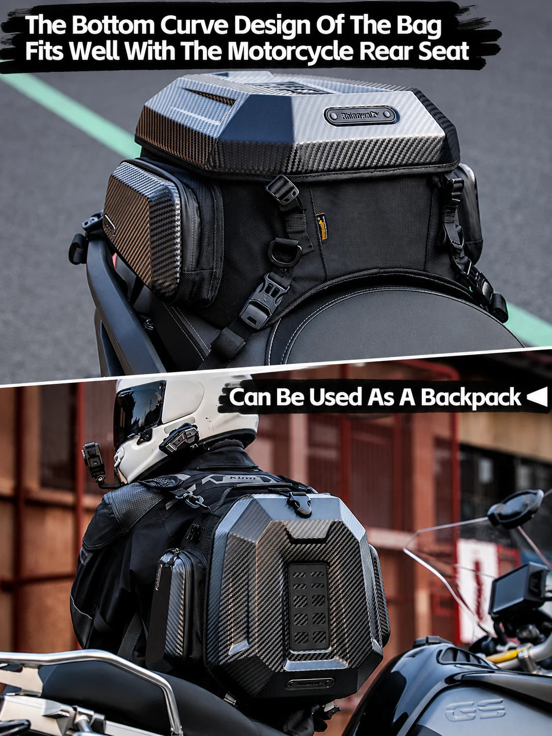 Rhinowalk Motorcycle Helmet Tail Bag 23L-35L Expandable Waterproof Rear Seat Bag Backpack for Street Sport ADV Bikes Storage New