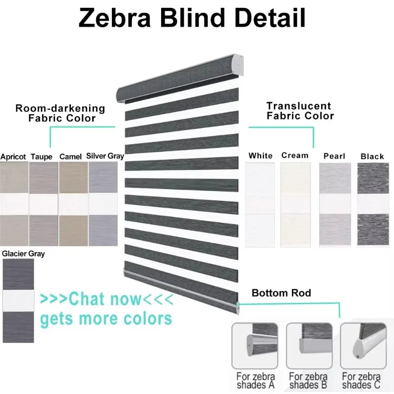 Customized Design Double-Layer Fabric Black 100%Light Waterproof Noise Reduction Motorized Cordless Zebra Blinds For Bedroom