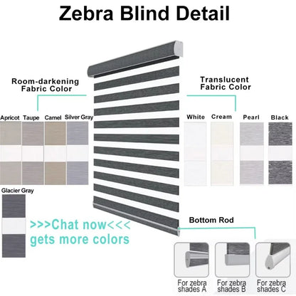 Customized Design Double-Layer Fabric Black 100%Light Waterproof Noise Reduction Motorized Cordless Zebra Blinds For Bedroom