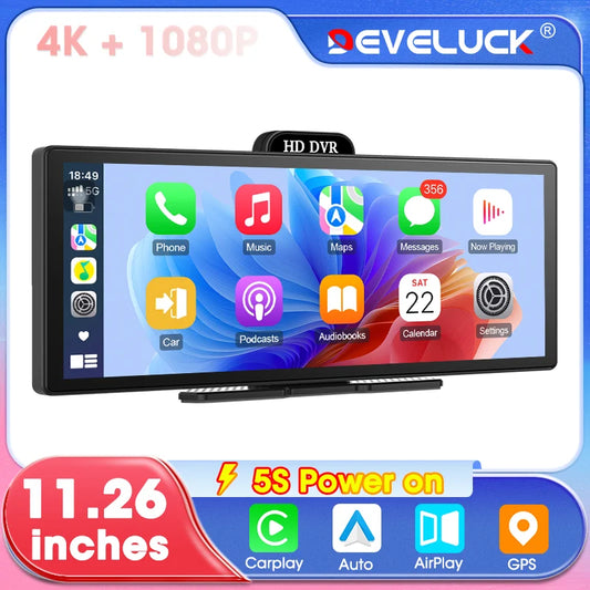 11.26/10.26 inch Dashcam Carplay Android Auto GPS Navigation WiFi Dashboard Car Rearview Camera Video Recording Universal Screen