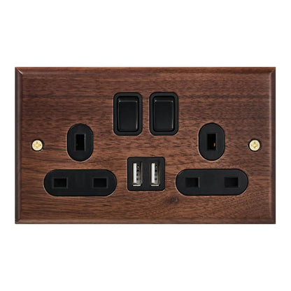 Black walnut wood retro British light switch socket, bedside wall lamp switch LED dimmer, pure wood brass toggle switch board