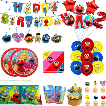 Cartoon Sesames Streeted Birthday Party Decoration Elmo Theme Balloon Set Plates Tissue Tablecloth Party Supplies Baby Shower