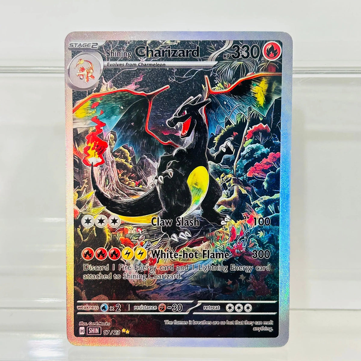 Shining Charizard 17/23 EN Version DIY Holographic Foil Texture Card, Perfect Condition Premium Anime Collection Card