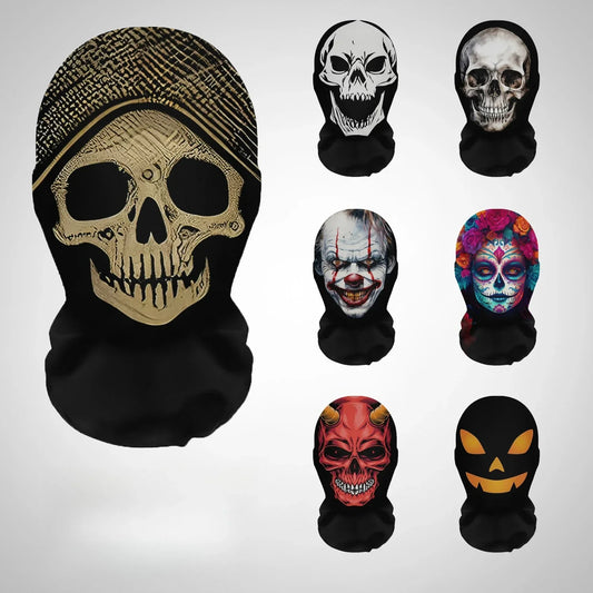 Halloween Skeleton Mesh Hood Mask | Elastic Breathable | Scary Party Cosplay Face Cover