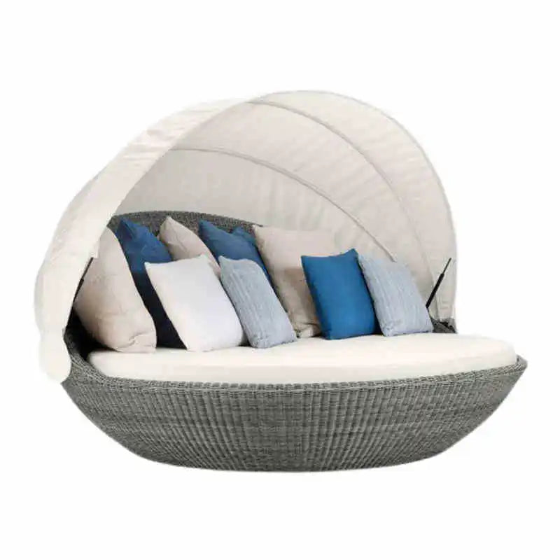 HYS outdoor rattan large round bed garden courtyard balcony bed recliner leisure creative lazy rattan chair sofa bed furniture