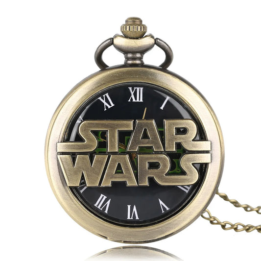 Stars Wars Film Serie Retro Hollow Quartz Pocket Watch Casual Pendant Clock with Necklace Chain Christmas Birthday Men Gift
