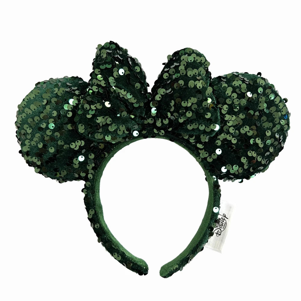 2025 Disney Solid Color Minnie Mouse Ear Headband Large Sequin Hairbands Party Christmas Halloween Cosplay Costume for Girls