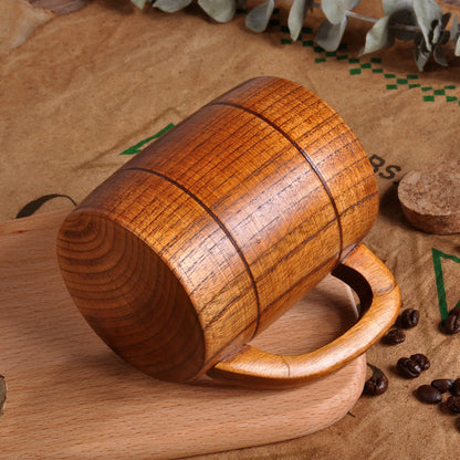 320ml Handcrafted Wooden Coffee Mug Natural Drinkware Cup Vintage Solid Wood Beer Mug with Handle Eco-Friendly Cup