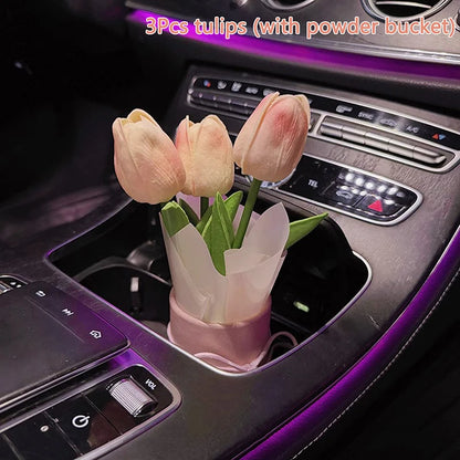 Creative Car Interior Decoration Cute Crafts Ornaments Car Tulip Bouquet Decorative Supplies Car Center Console Decoration Gifts