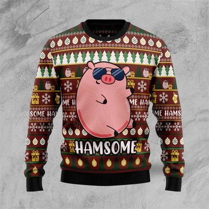 Cute Pink Pig Graphic Ugly Christmas Sweater Men 2026 Merry Christmas Long Sleeve Pullovers Tops Family Festival Sweatshirts