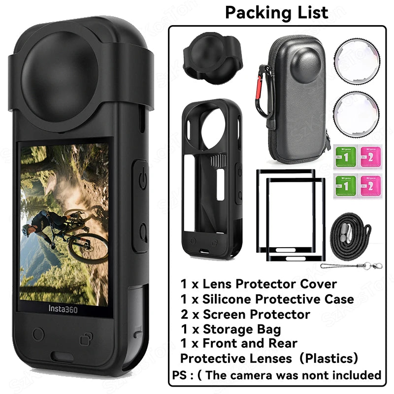 For Insta 360 X5 Camera Protective Accessory Kit Lens Guard/Silicone Protective Cover/Screen Protectors/Camera Case