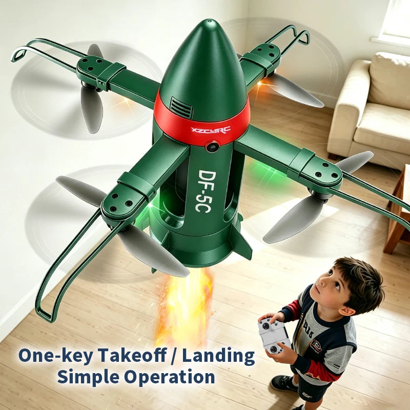 DF-5C Rocket Drone Brushless Motor Flame Spray LED Lights 2.4G RC Foldable One Key Takeoff Landing Headless Mode Kids Toy