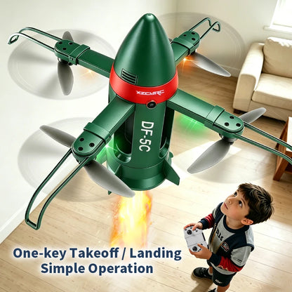DF-5C Rocket Drone Brushless Motor Flame Spray LED Lights 2.4G RC Foldable One Key Takeoff Landing Headless Mode Kids Toy