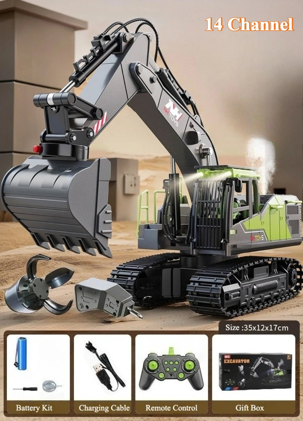 Electric Remote Control Excavator Model Toys Wireless 2.4G Fourteen Channel Drilling Grabber Toy Adult Birthday Gifts