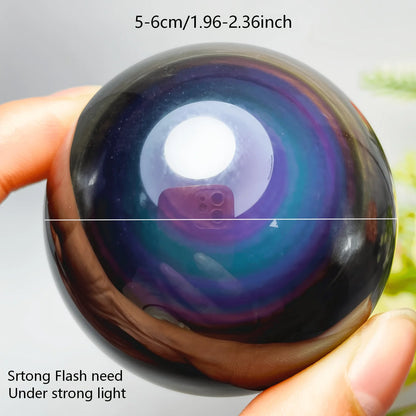 1pc a 1.97-2.36inch Natural Colorful Obsidian Sphere, Featuring a Rainbow Sheen. This Polished Stone