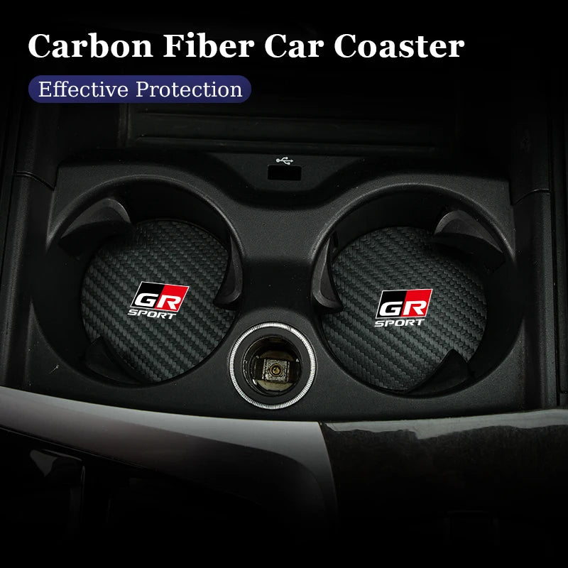 2Pcs Car Carbon Leather Water Cup Pad Anti-noise Coaster For Toyota GR Corolla Yaris Aygo Prius CHR Camry Auris Avensis Cruiser