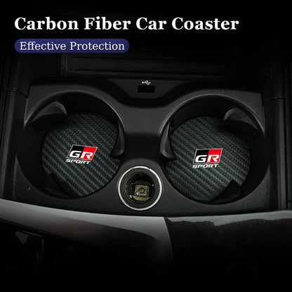 2Pcs Car Carbon Leather Water Cup Pad Anti-noise Coaster For Toyota GR Corolla Yaris Aygo Prius CHR Camry Auris Avensis Cruiser