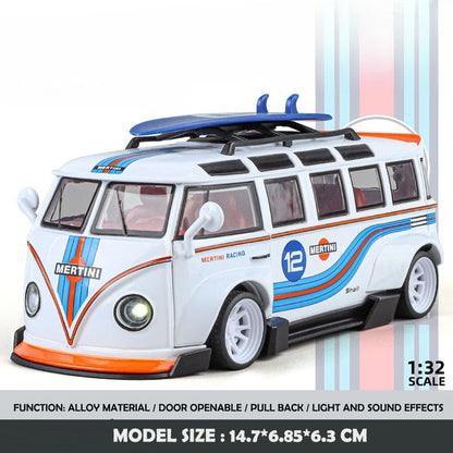 Simulation 1/32 Scale Volkswagen T1 Transporter Model Sound Light Bus Toy Vehicle Children Boy Birthday Gift Miniature Voiture