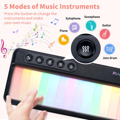Rainbow Flashing Piano Toys with 5 Instruments 13 Melody Electronic Music Toys Portable Keyboard Toys Educational Toys for Kids