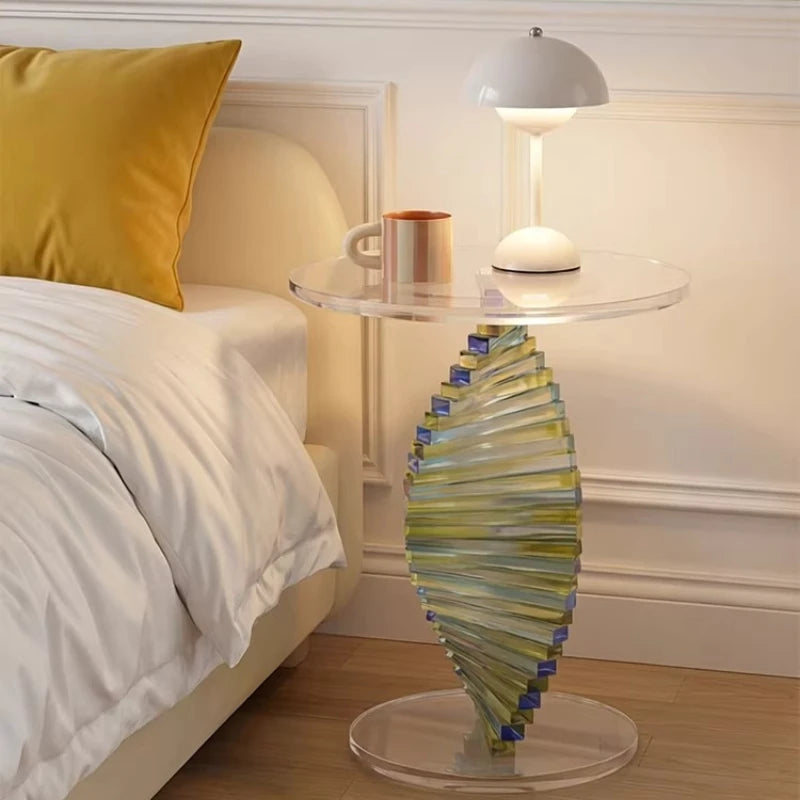 Nordic Style Sofa Side Table, Minimalist Modern Bedside Small Round Table, High-end Transparent Corner Table