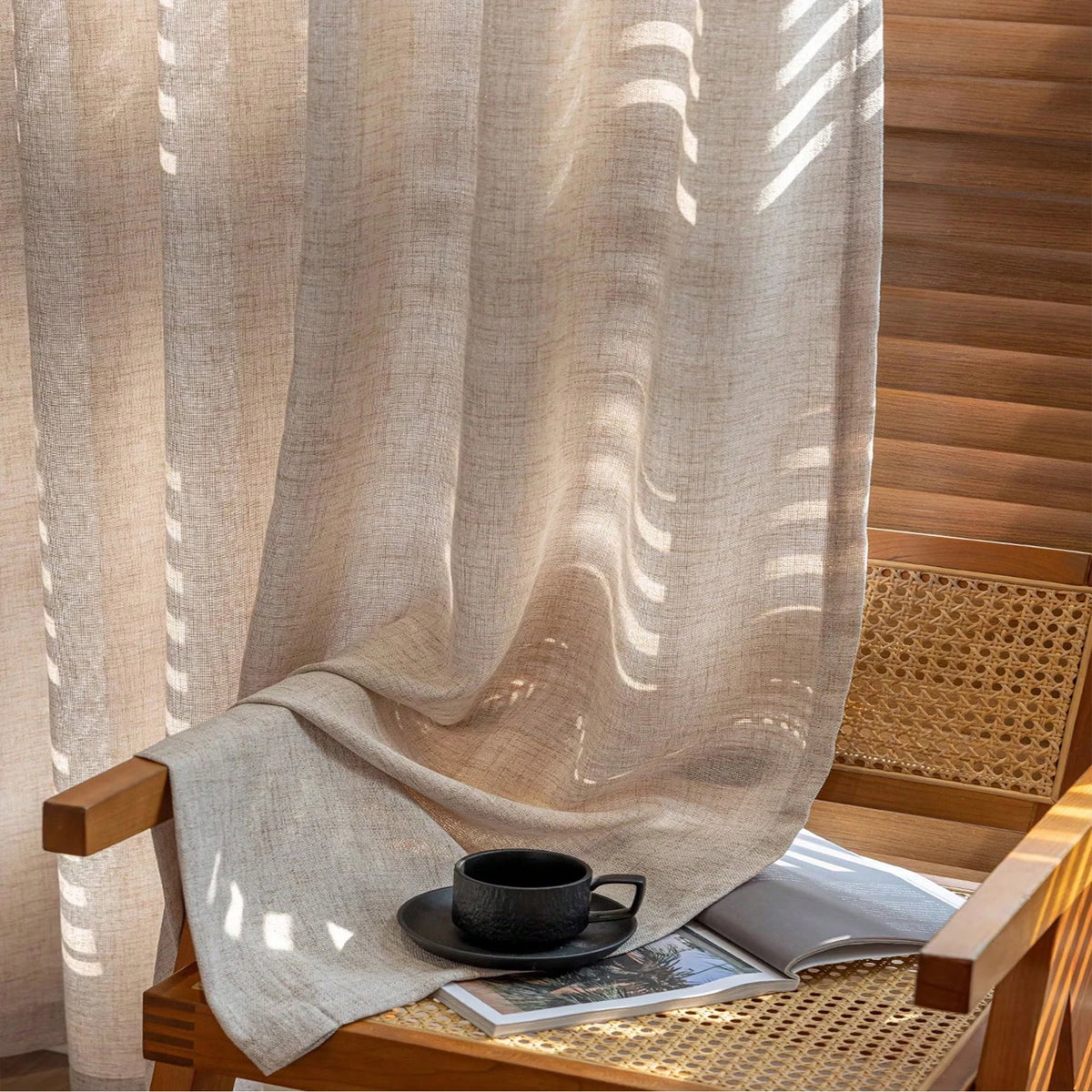 1pc Japanese linen sheer curtain windproof breathable semi dark bedroom living room partition curtain  Mosquito prevention