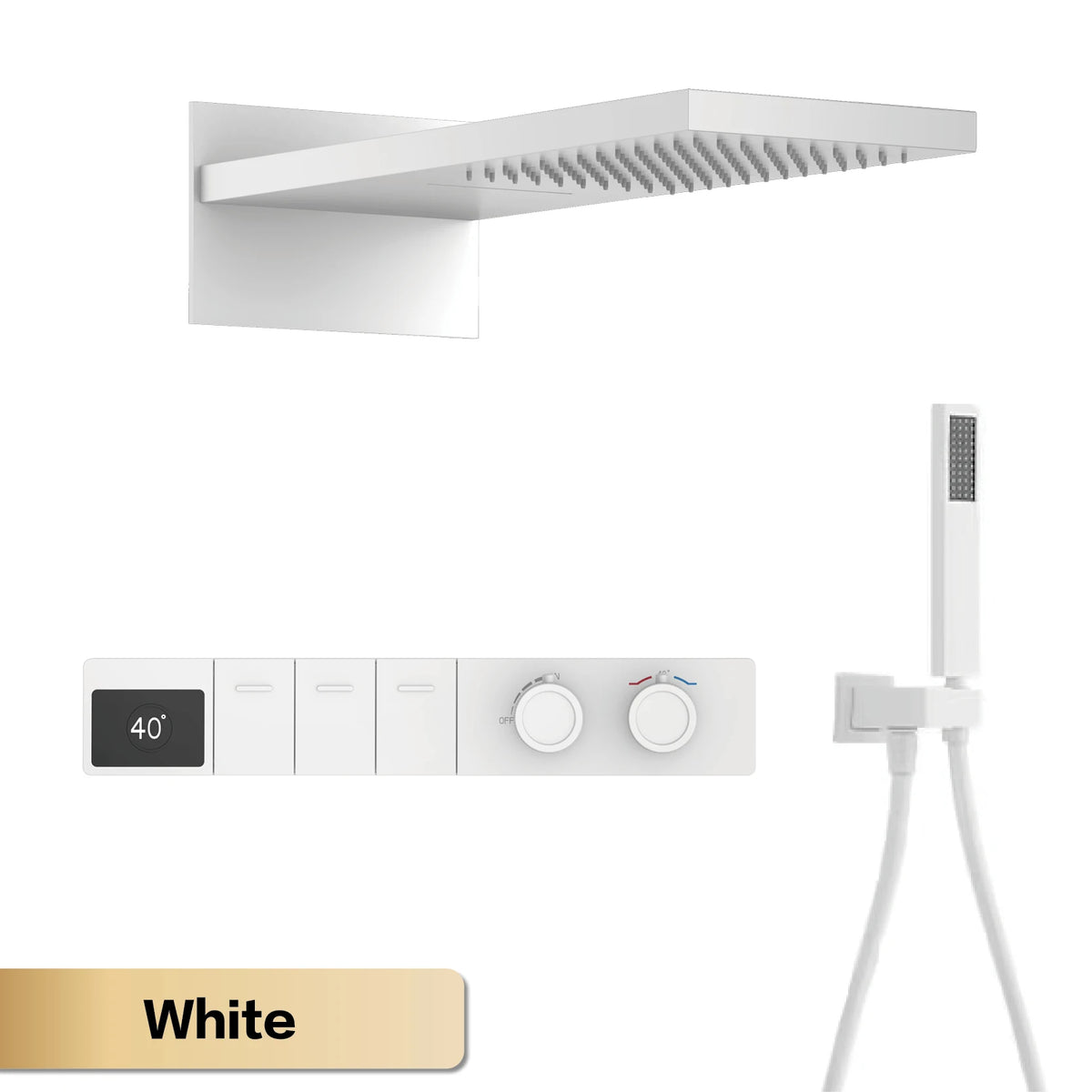 Luxury Gun Grey Brass Constant Wall Temperature Shower System LED Digital Display Cold & Hot Water Wall Mounted Bathroom Faucet