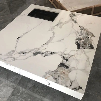 Modern Luxury Coffee Table Sintered Stone Square Tea Table Stainless Steel Marble Look Center Table Living Room