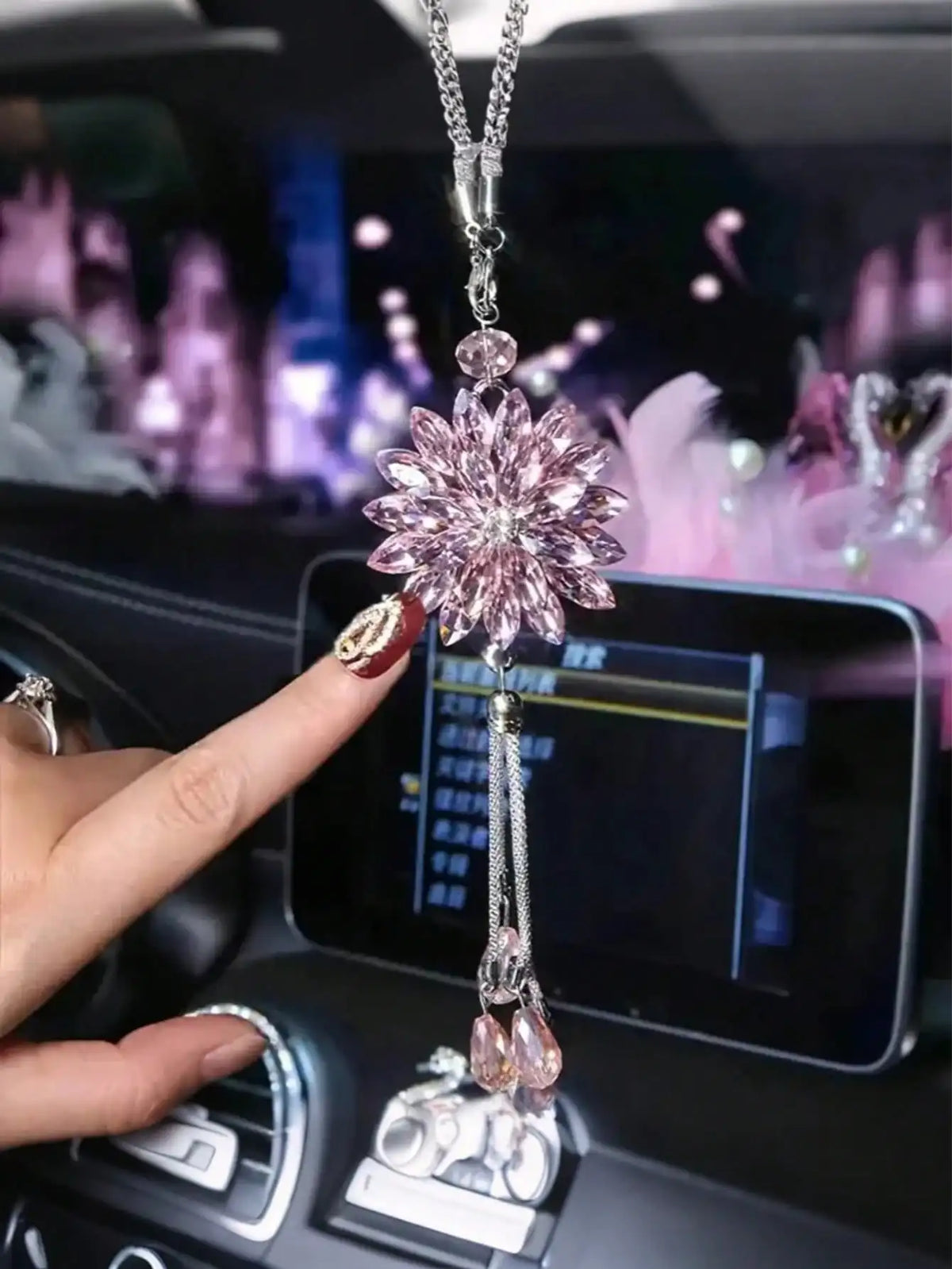 Lotus Double-Sided Crystal Snowflake Pendant with Tassel – Car Decoration, Ideal Gift for Valentine's Day, Christmas & More.