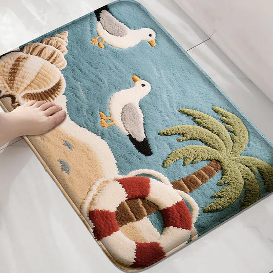 Seaside Series Bathroom Anti Slip Floor Mat, Shower Room Small Carpet, Washbasin, Absorbent Foot Mat, Modern Decorative Mat