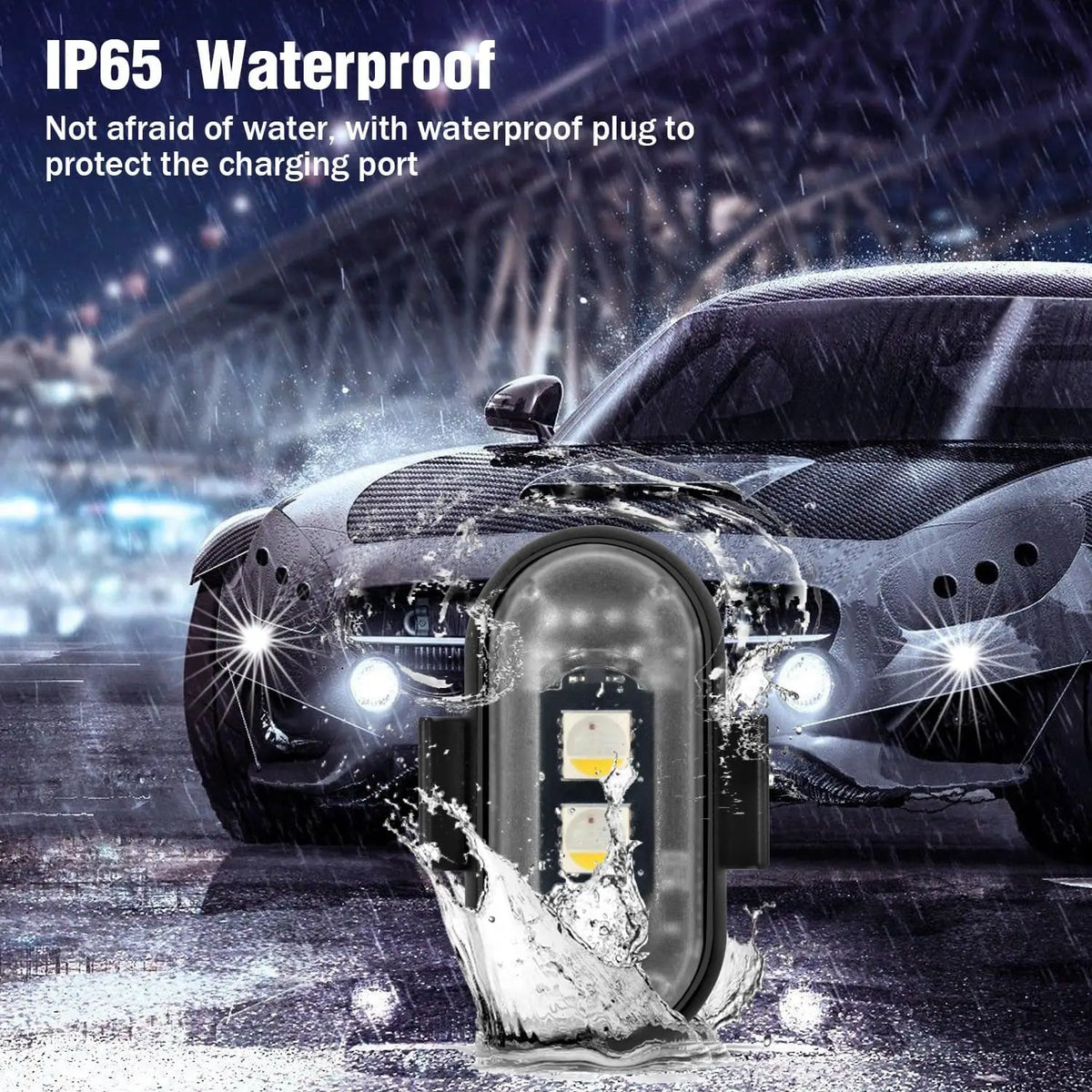Wireless LED Strobe Lights with Remote Control, 8 Colors Rechargeable Anti-Collision LED Warning Lights for Car Motorcycle Bike