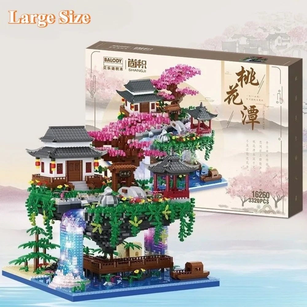 MOC Peach Blossom Pool Cherry Tree House Building Block Chinese Architecture DIY Bricks Cherry Blossom Toy for Kids Adult Gift