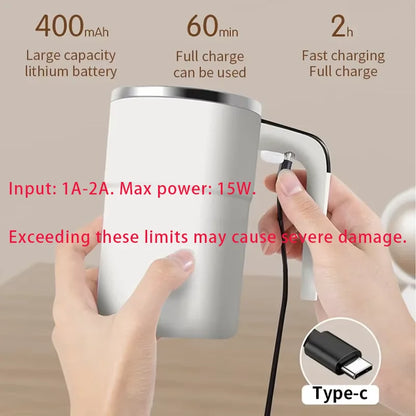Automatic Stirring Mug with LED Temperature Display, Rechargeable Magnetic Coffee Cup with Lid - 12oz for Home or Office.