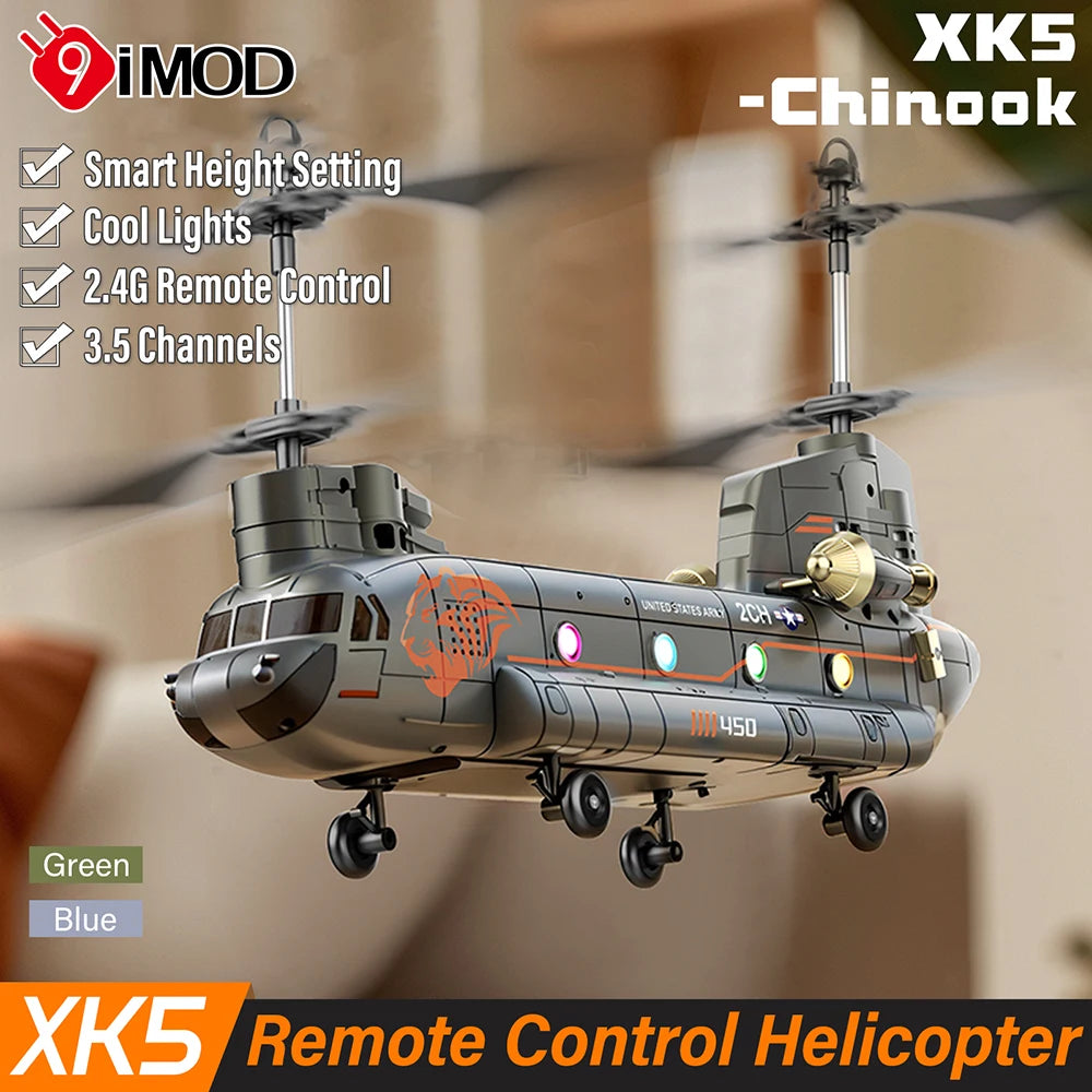 RC Helicopter XK5 Chinook Remote Control Aircraft 3.5CH 2.4G Smart Height Setting Simulation Four-Rotor Fighter Children Toy
