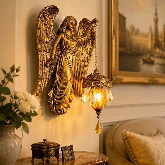 19cm Vintage Wall Lamp Bedside Sconce Night Light Ornament European Retro Resin Decorative Sculpture Home Bedroom Art Ornament