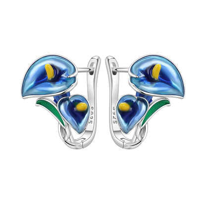 PANPOKI Original 925 Sterling Silver Beautiful Tulip Flower Earrings Women Hoop Earring Anniversary Jewelry Trendy Gifts