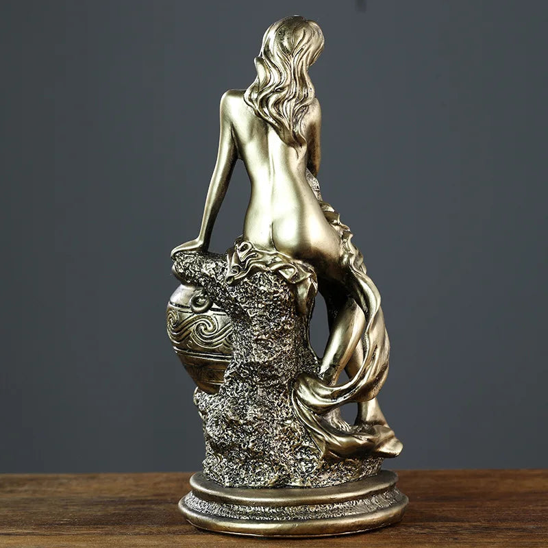 New Desktop Decoration Resin Crafts European Retro Imitation Copper Ornaments Sexy Maiden Figurine Resin Figure Sculpture Greek